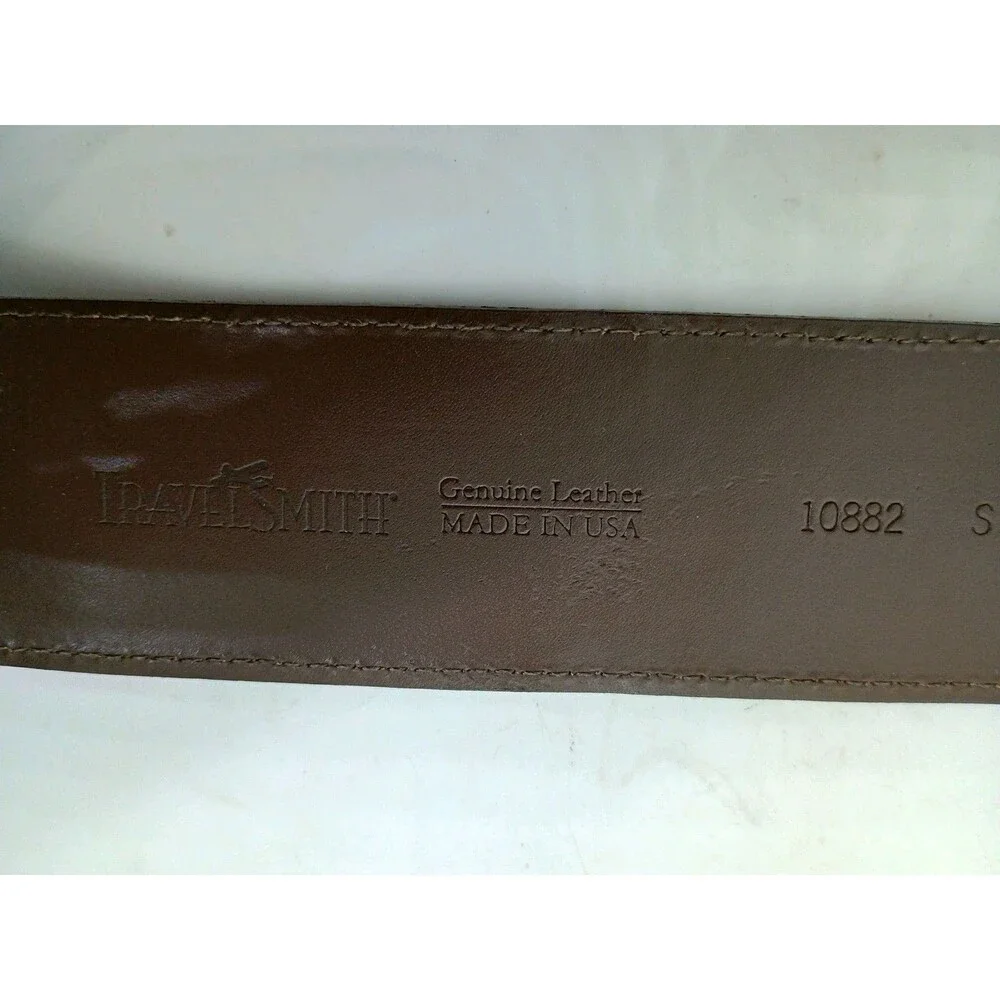Travelsmith Genuine Leather Belt Brown Beige Stretch Statement Wide Size S